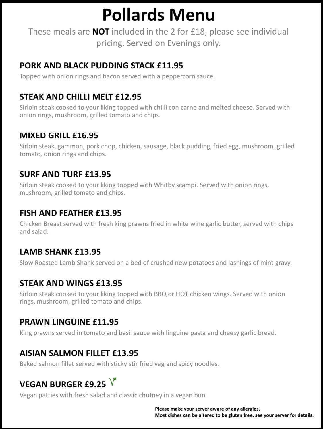 Menu at The Pollards Inn pub & bar, Auckland