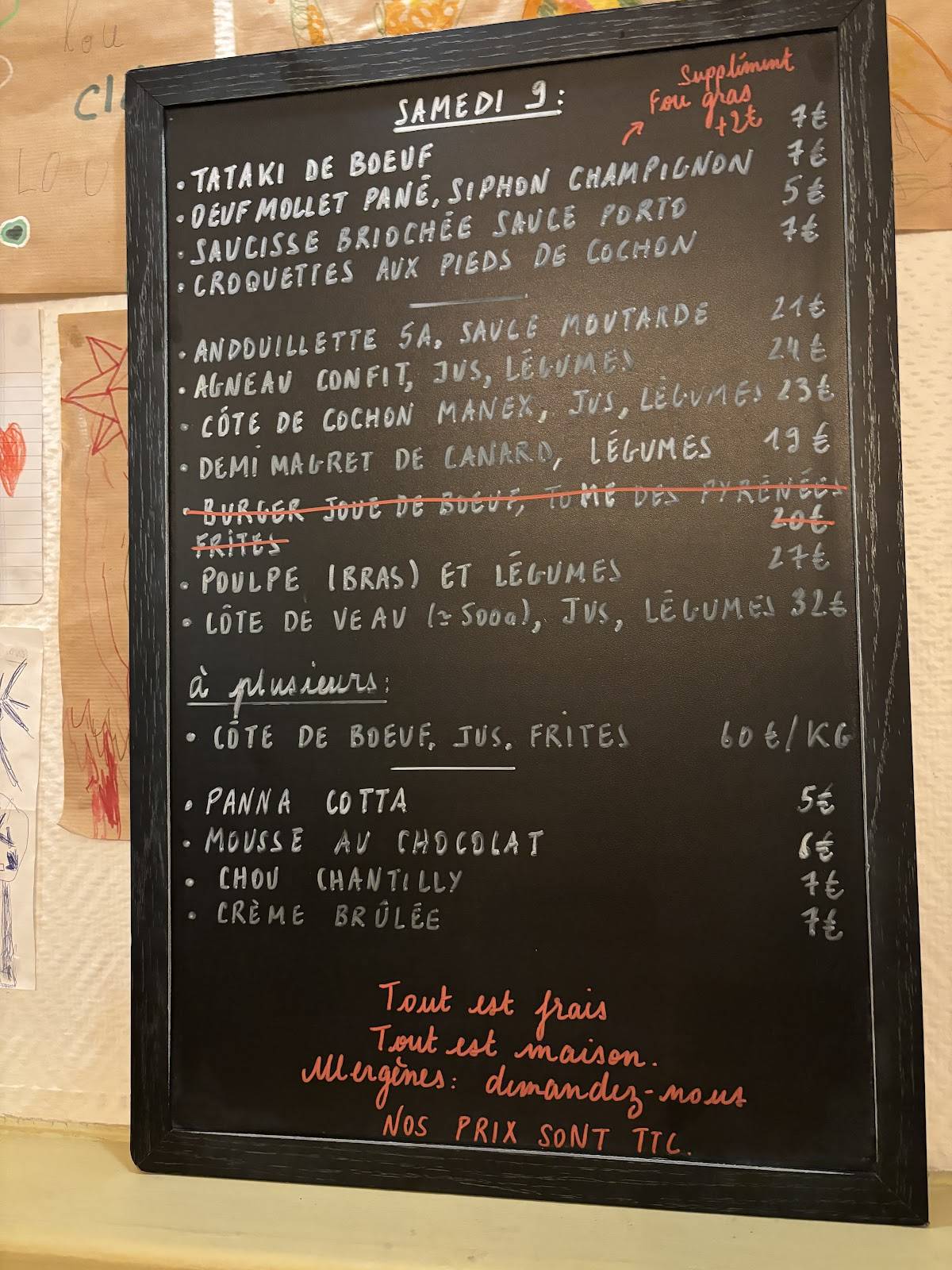Menu de Bistro Chez Nous - Anglet