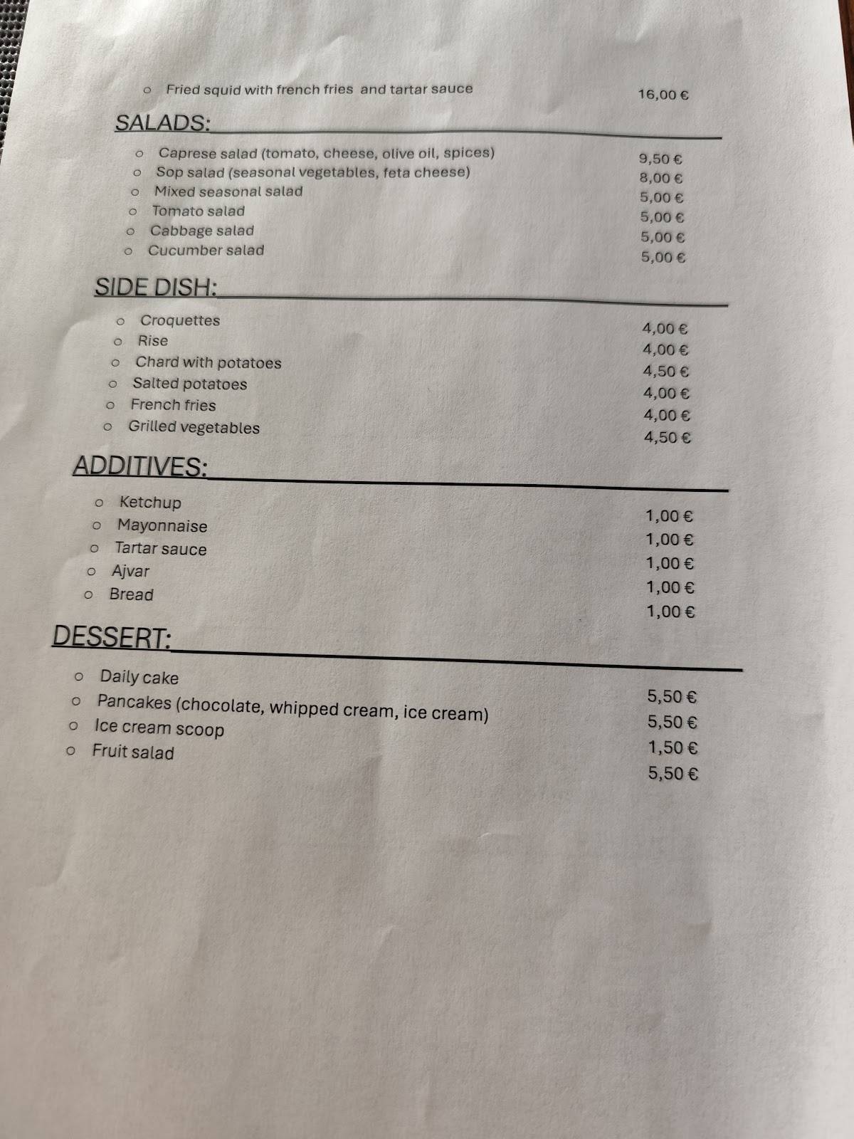 Menu di Bistro FINE. Vodice 