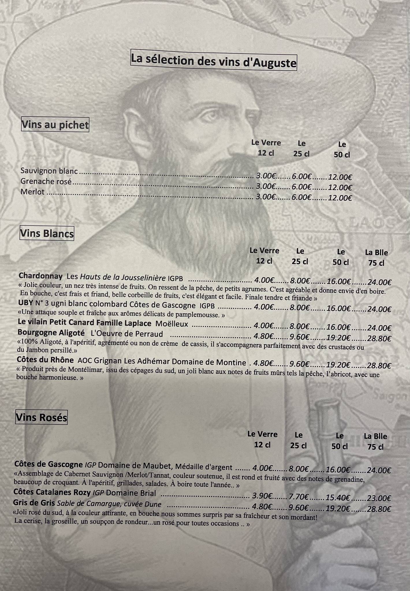 Menu de Bistrot d'Auguste