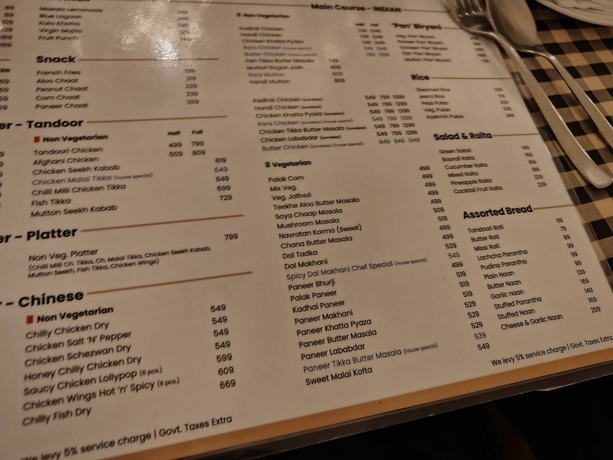 Black Pepper Restaurant menu