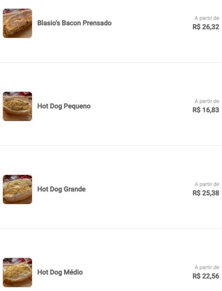 Blasio's Dog cardápio