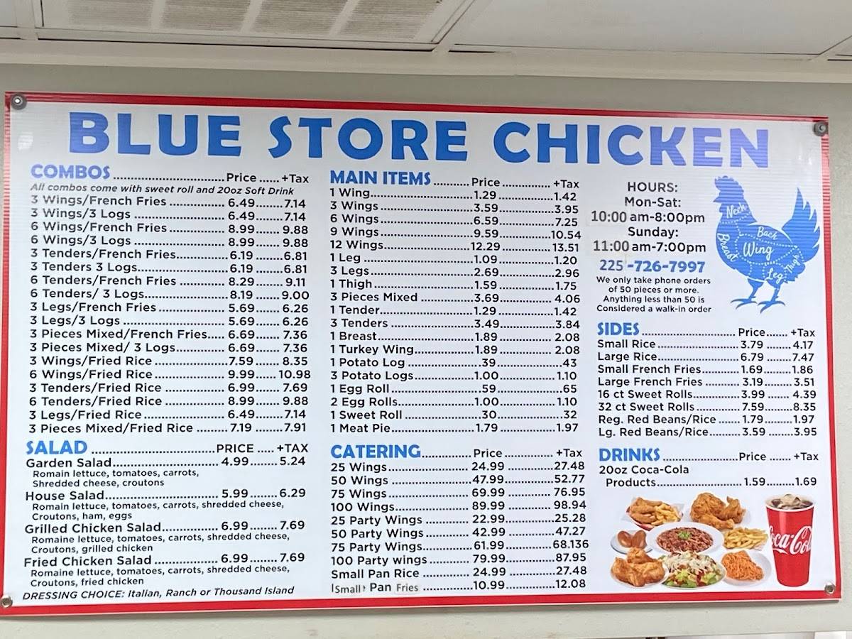 Menu at blue store chicken restaurant baton rouge old hammond hwy ste b