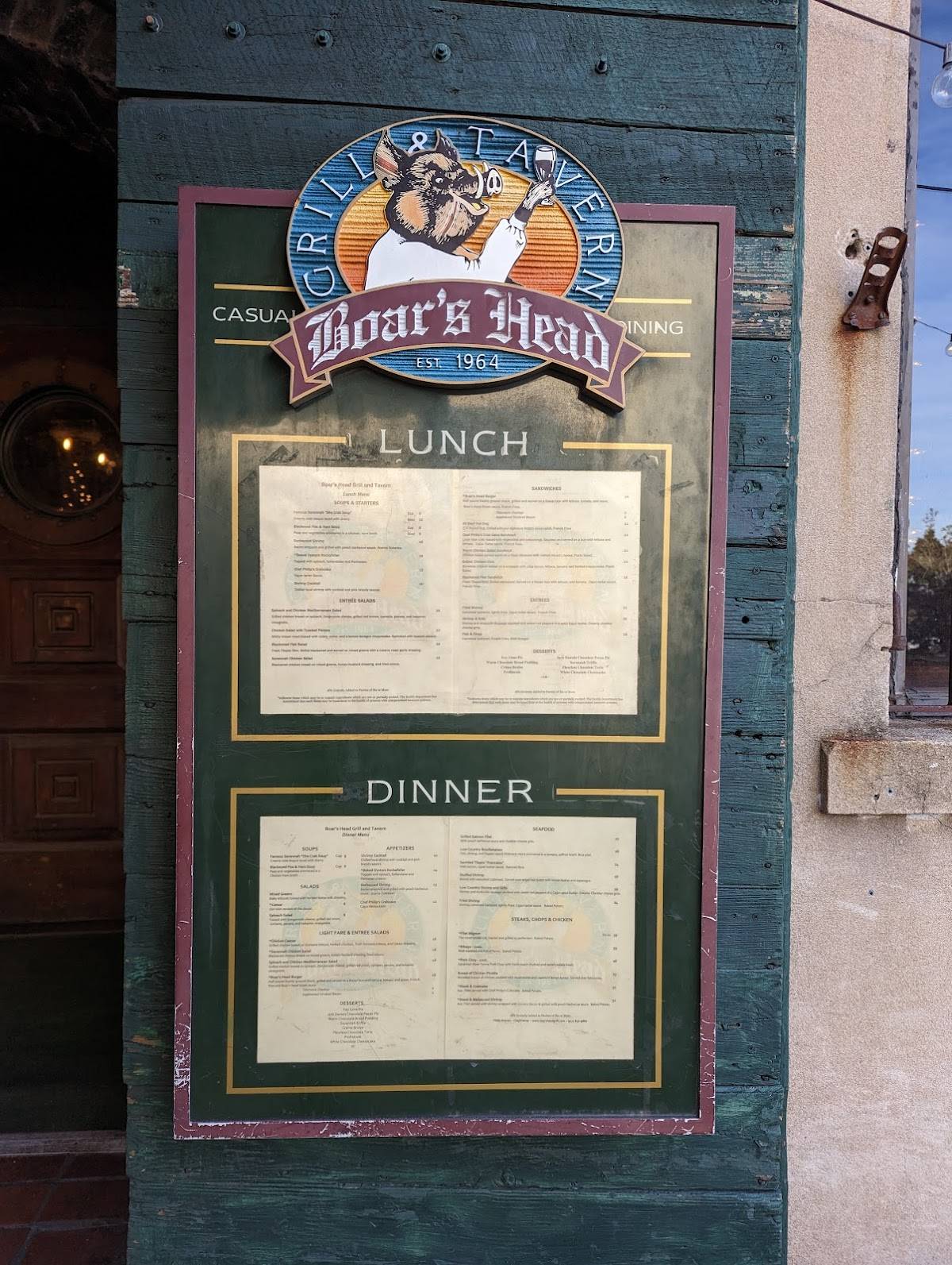 Menu at Boar's Head Grill & Tavern pub & bar, Savannah