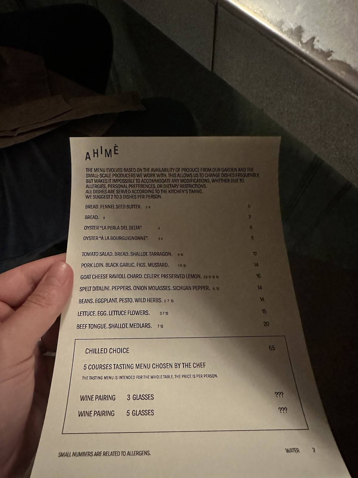 Menu di Ahimè 