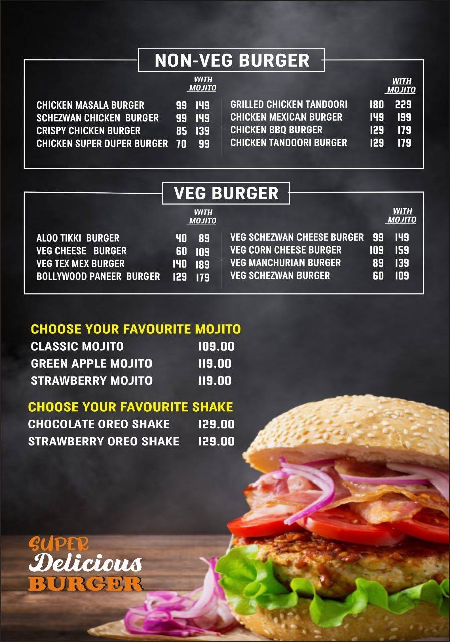 Bombay Burger's menu