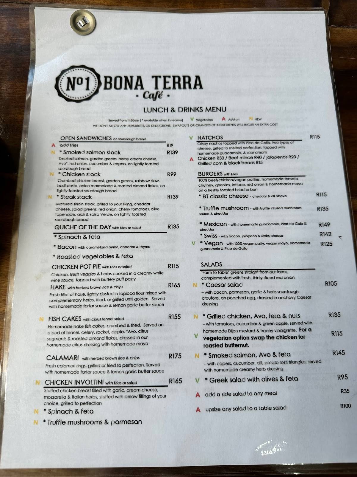 Menu at Bona Terra Cafe, Hillcrest