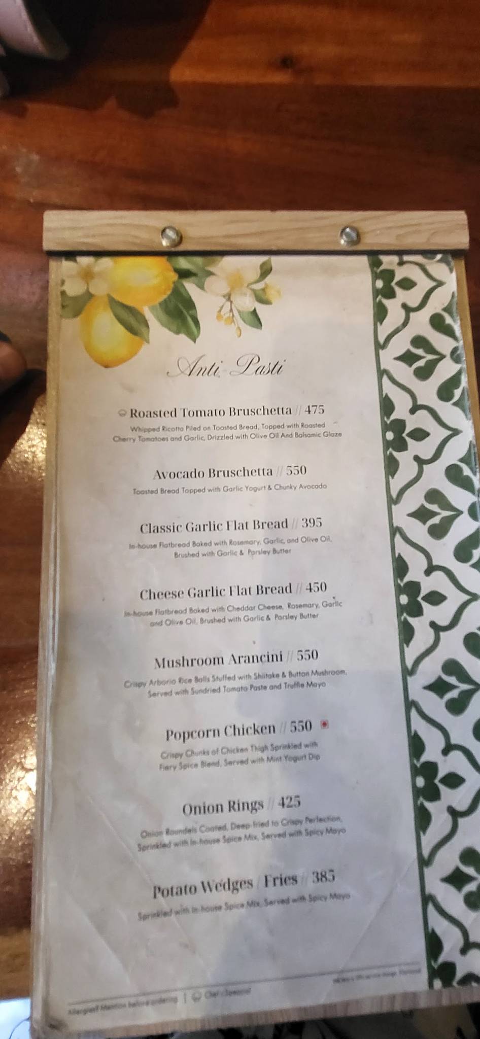 Bonkey's menu