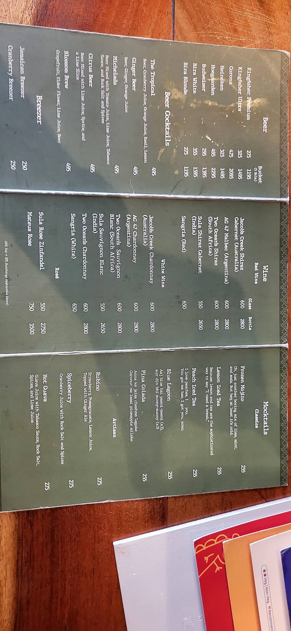Bonkey's menu