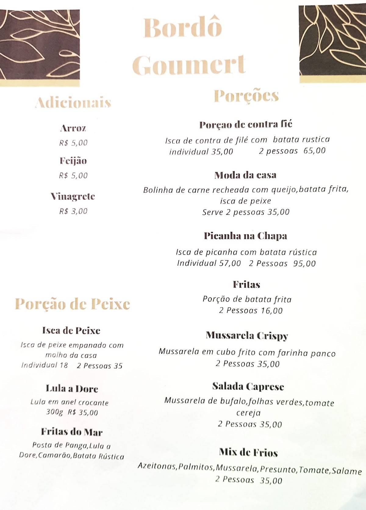 Restaurante Bordô Gourmet cardápio