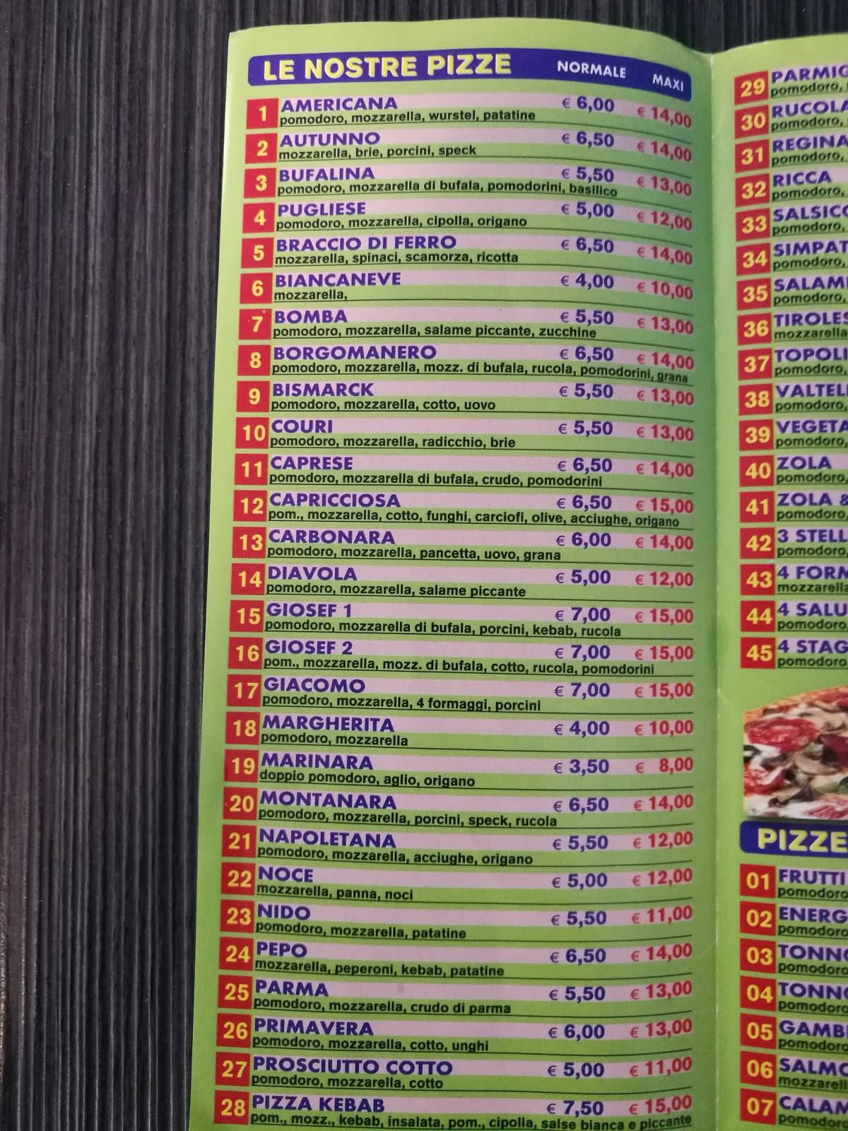 Menu di Pizzeria Da Giosef 