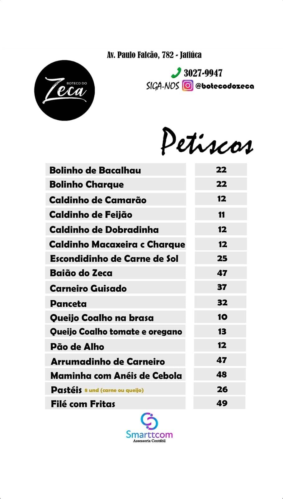 Boteco do Zeca cardápio