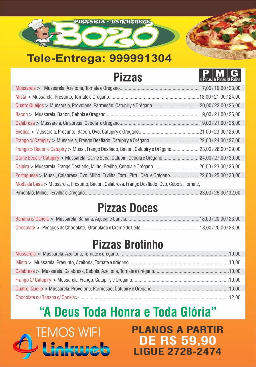 Bozó Pizzaria e Lanchonete cardápio
