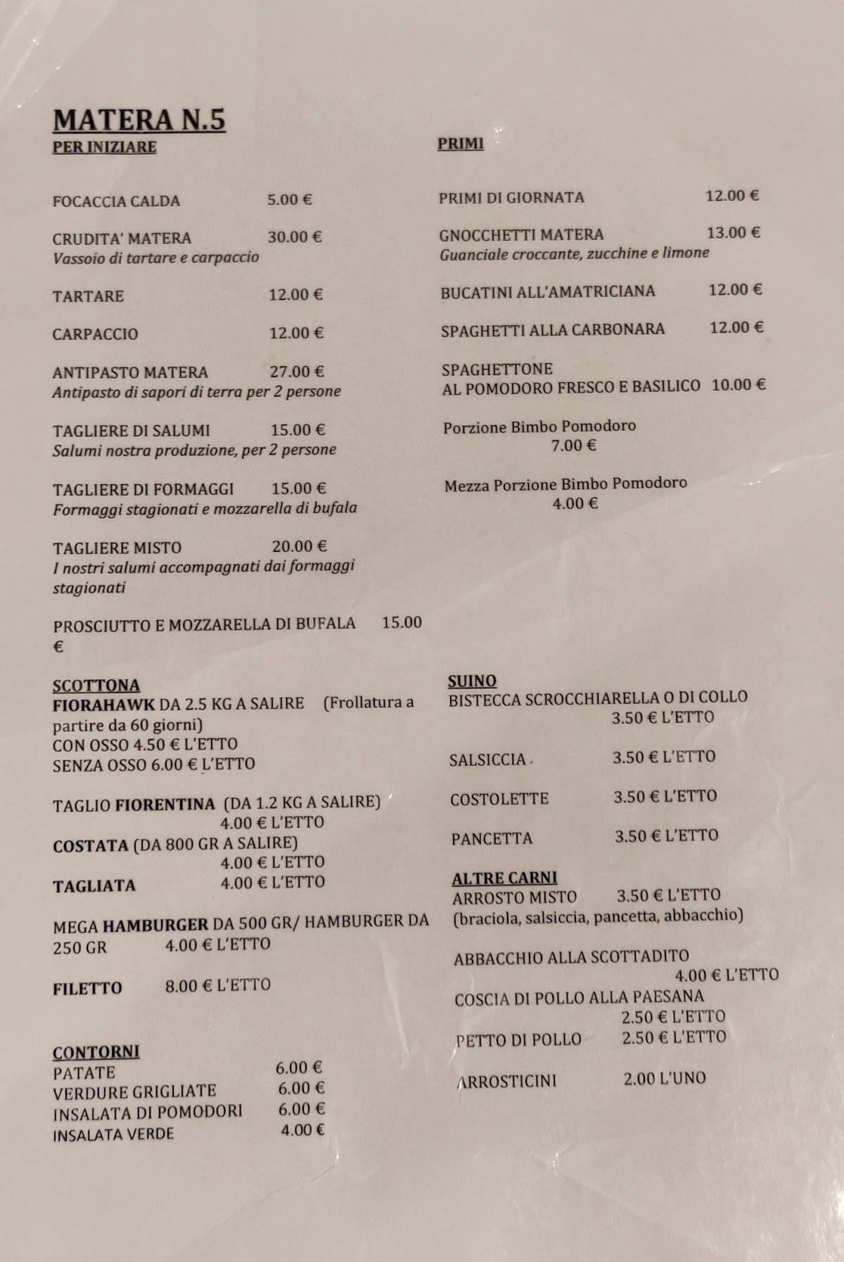 Menu di Braceria Matera N.5 