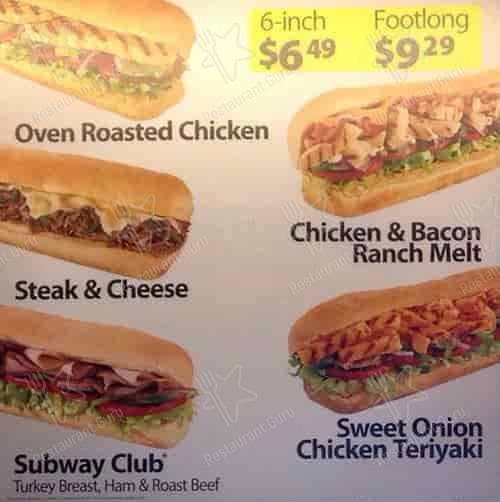 Menu de Subway