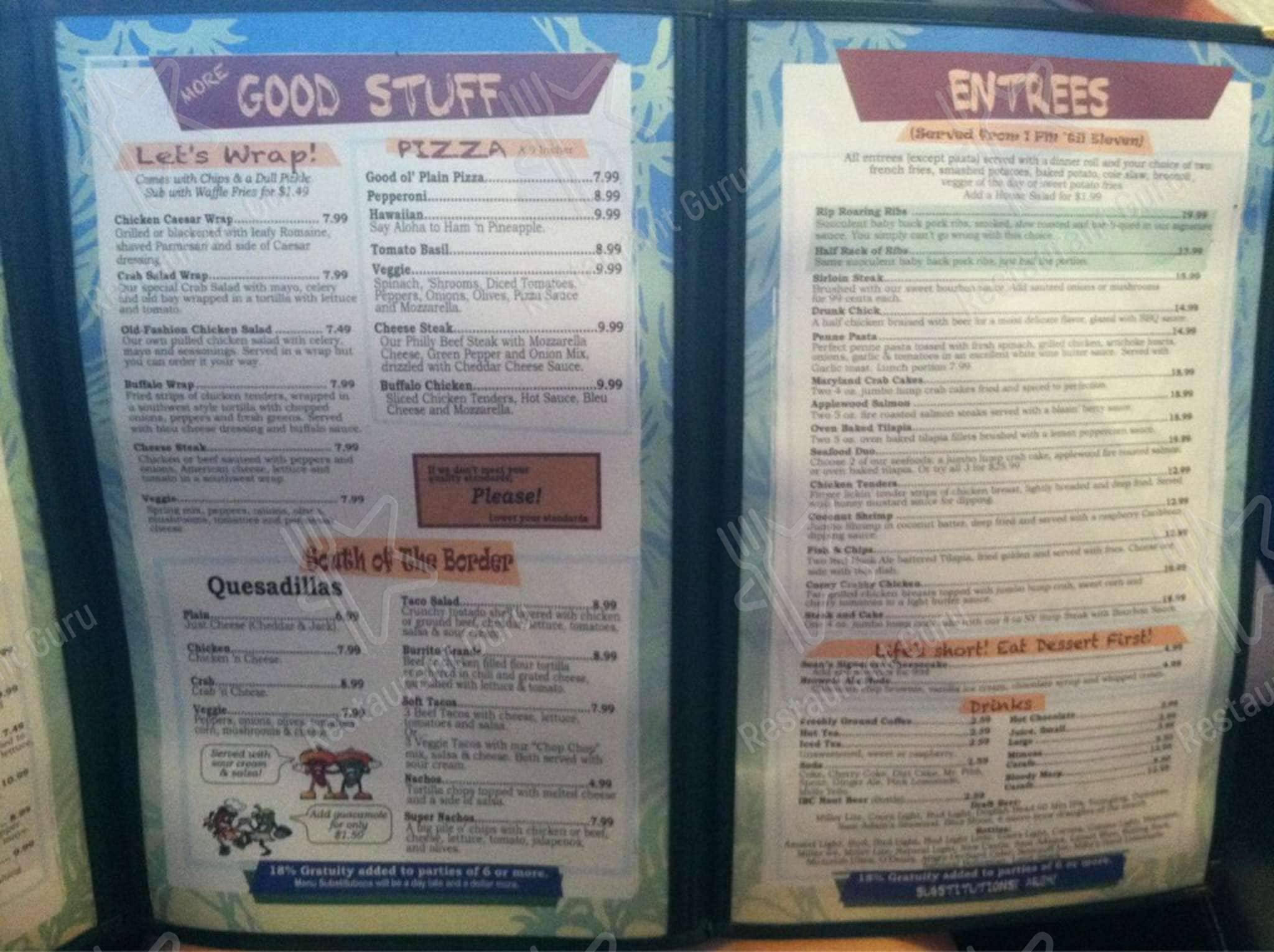 Menu at Brass Balls Saloon pub & bar, Ocean City
