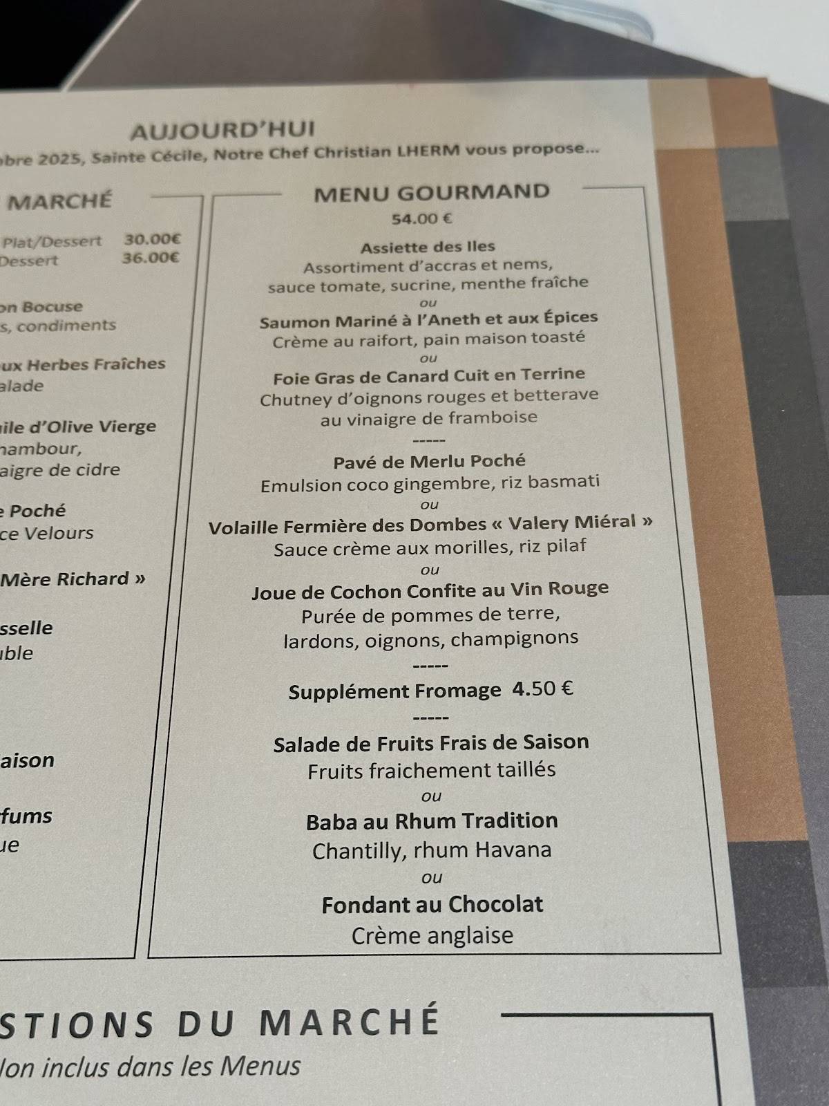 Menu de Brasserie L'Ouest - Bocuse