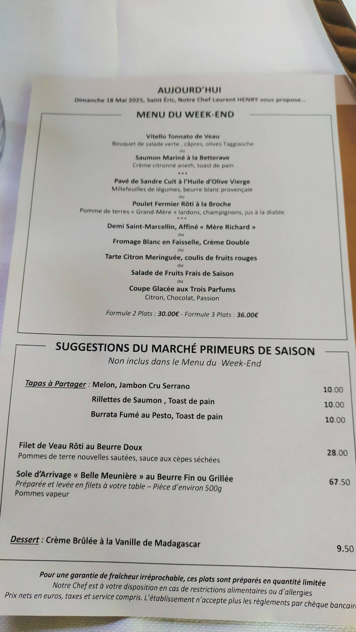 Menu de Brasserie L'Ouest - Bocuse
