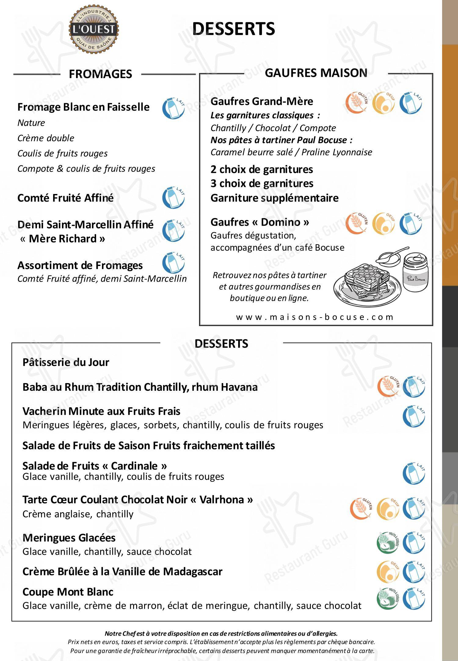 Menu bar pour Brasserie L'Ouest - Bocuse restaurant