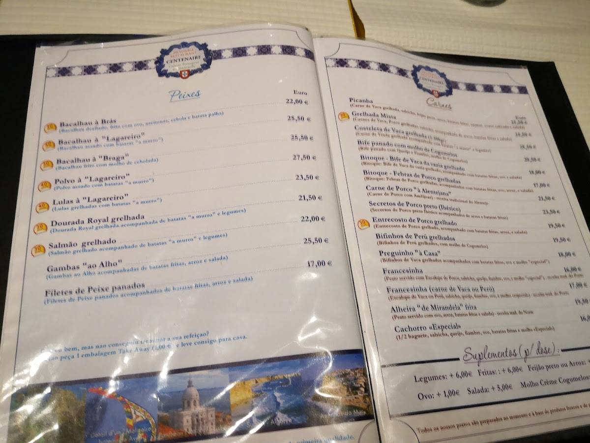 Menu de Brasserie du Centenaire