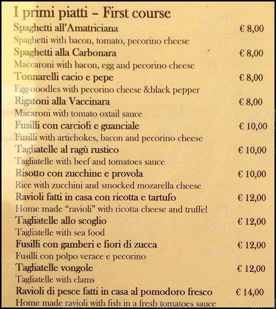 Menu di Ristorante Bruno Alla Lungaretta 