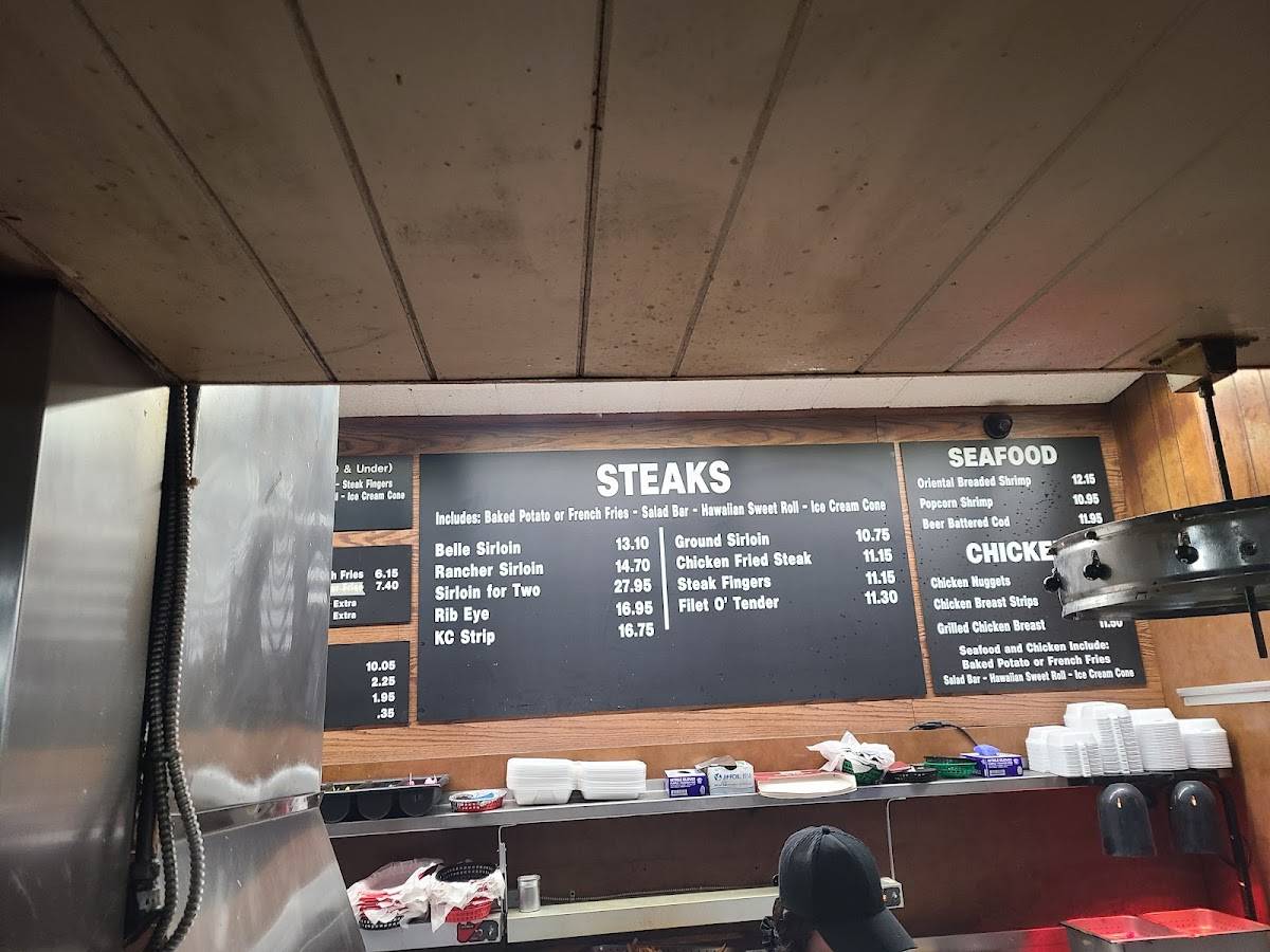 Menu at Bryan's Steaks steakhouse, Lubbock