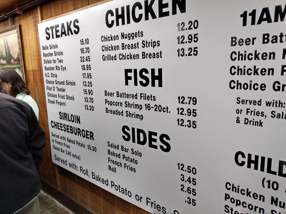 Menu at Bryan's Steaks steakhouse, Lubbock