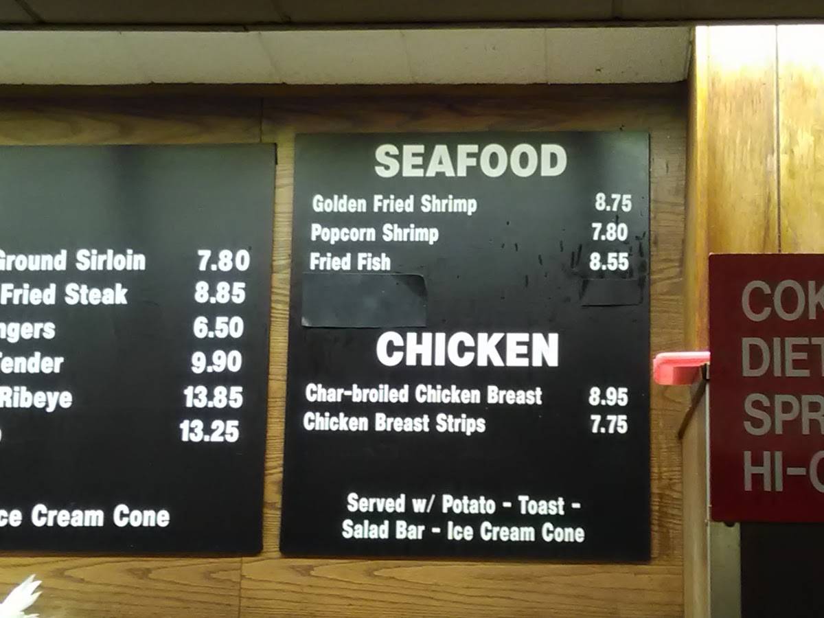 Menu at Bryan's Steaks steakhouse, Lubbock