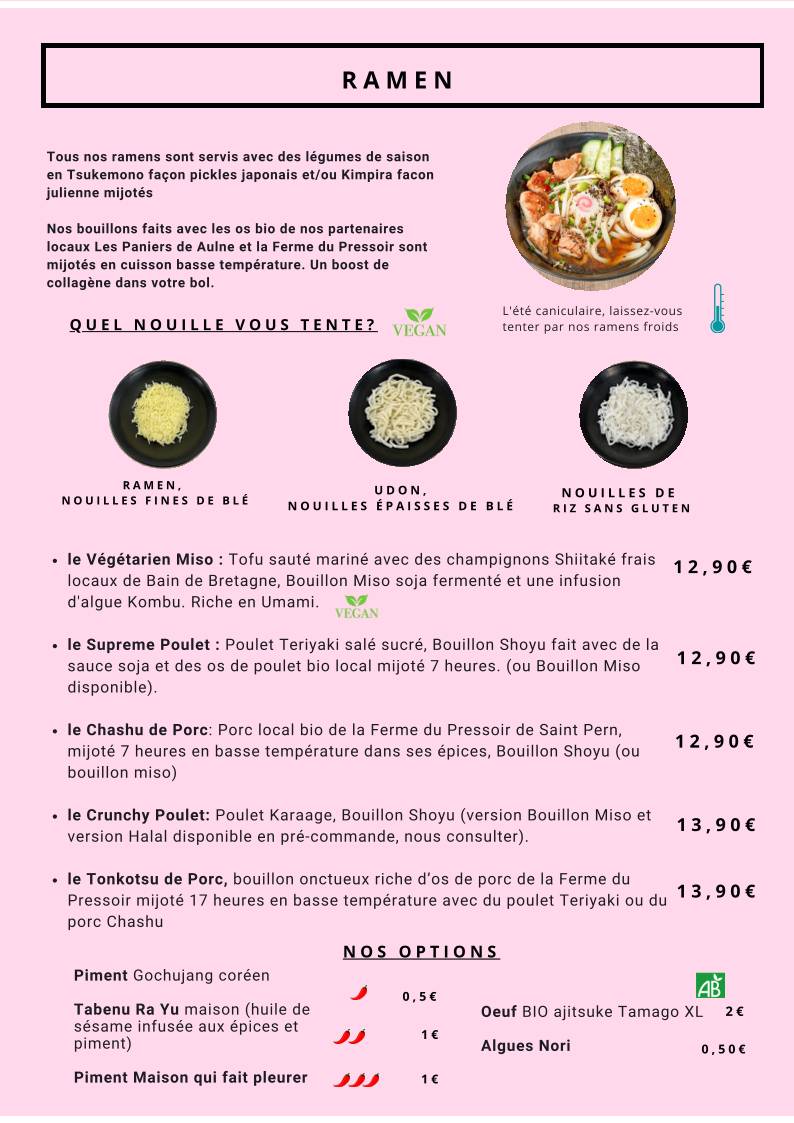 Menu de Bubble Ramen