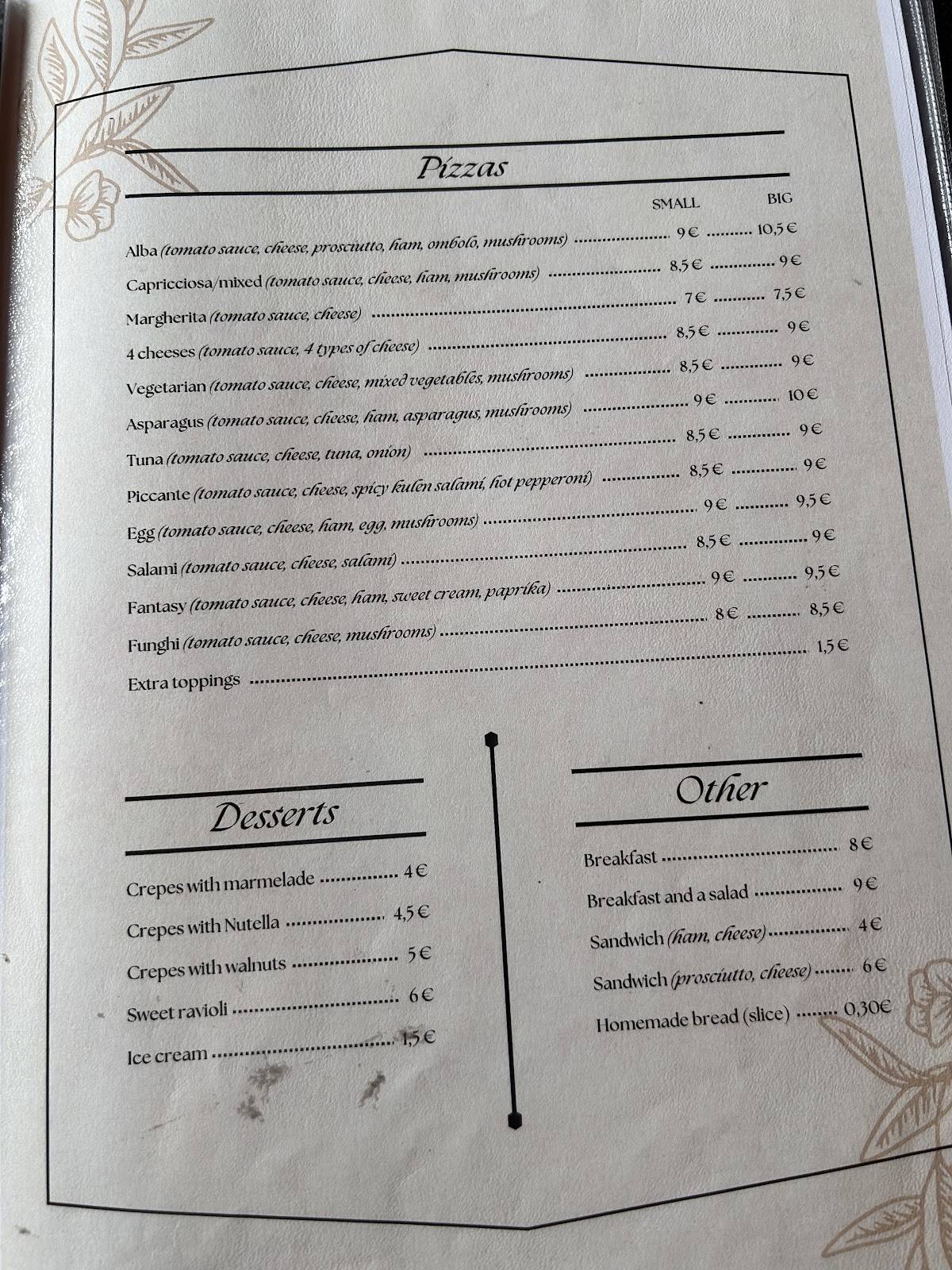 Menu di Buffet Pizzeria ALBA 