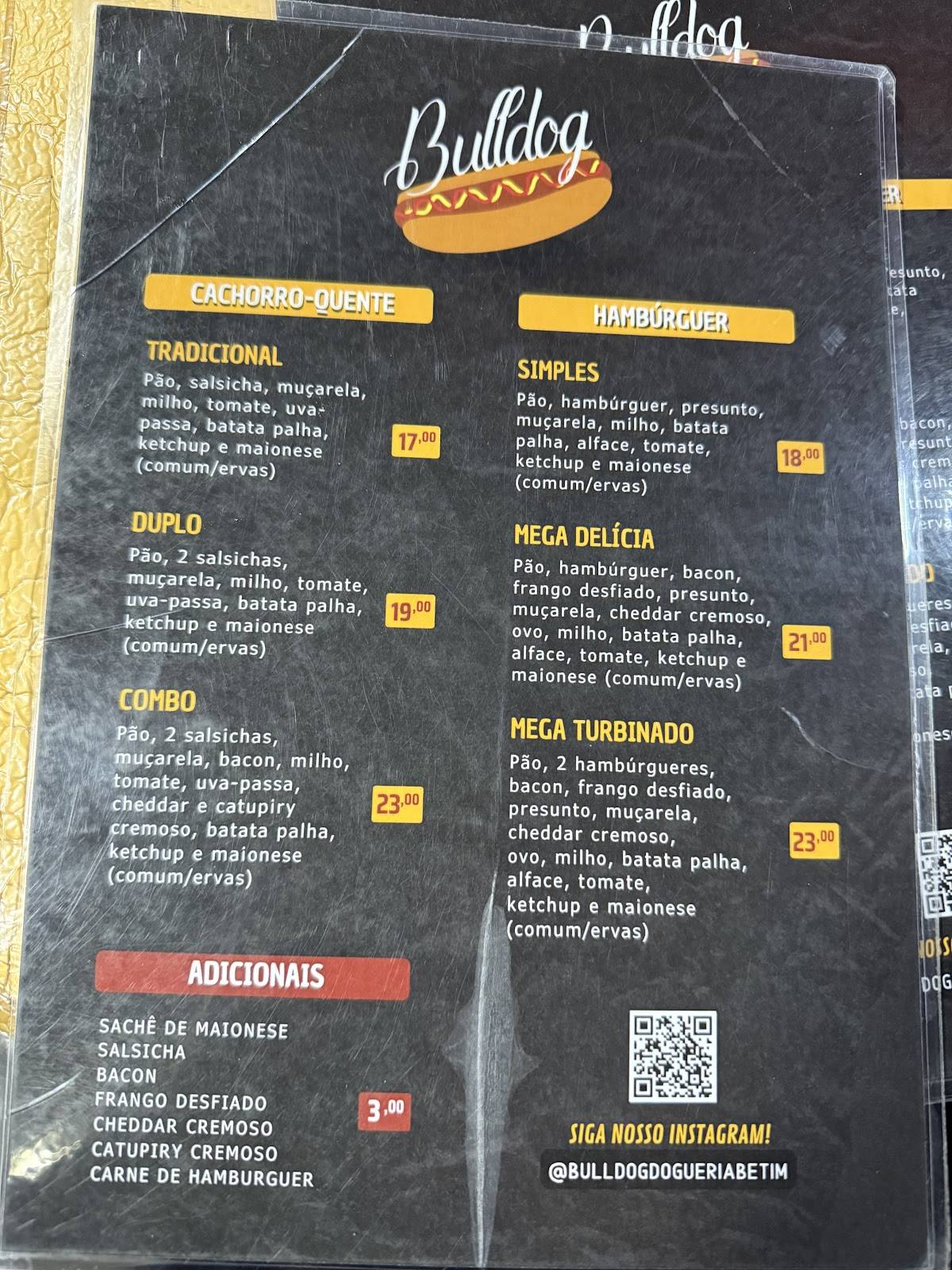 Bulldog Dogueria cardápio