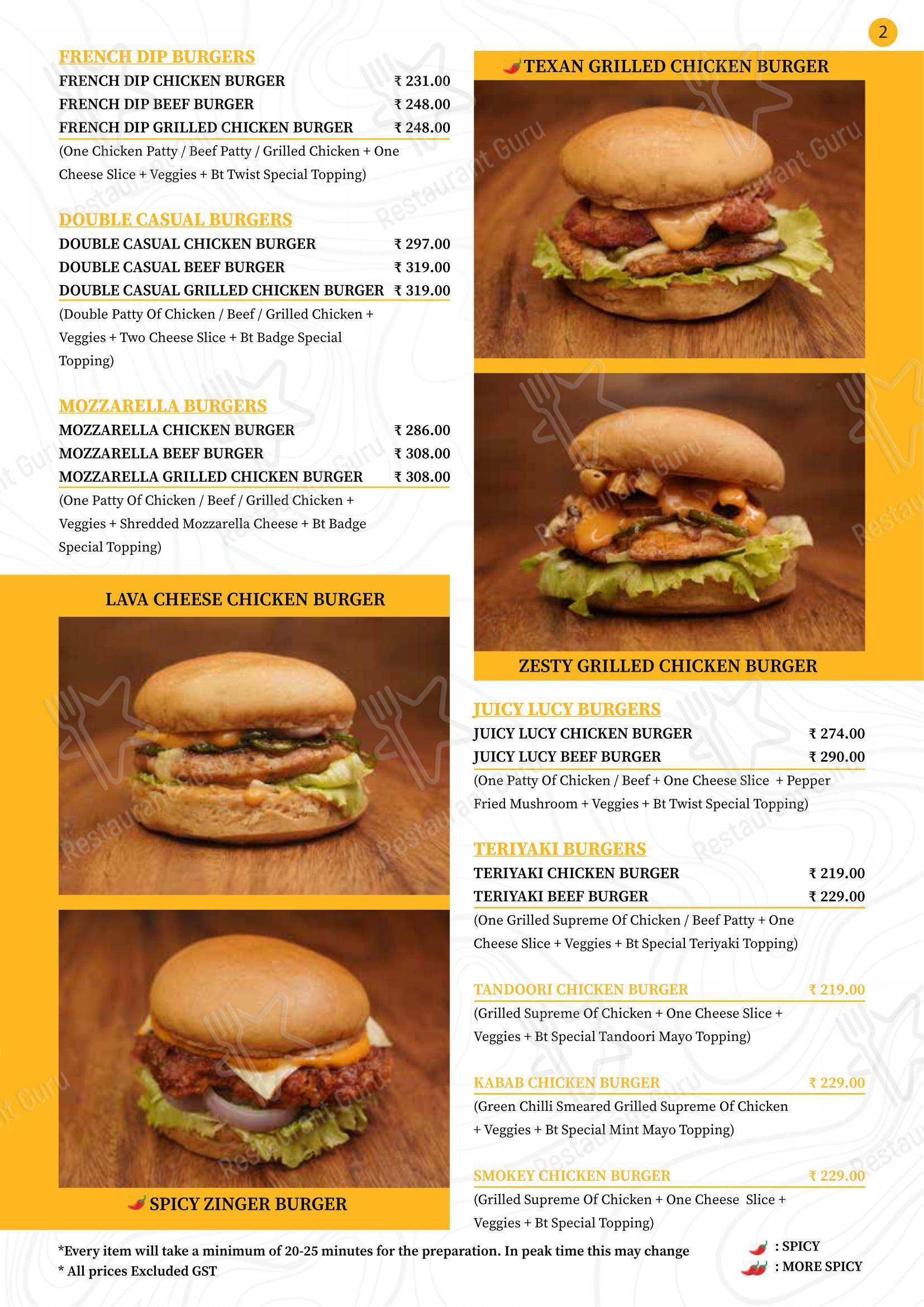 Menu bar for Burger Tree in Coimbatore