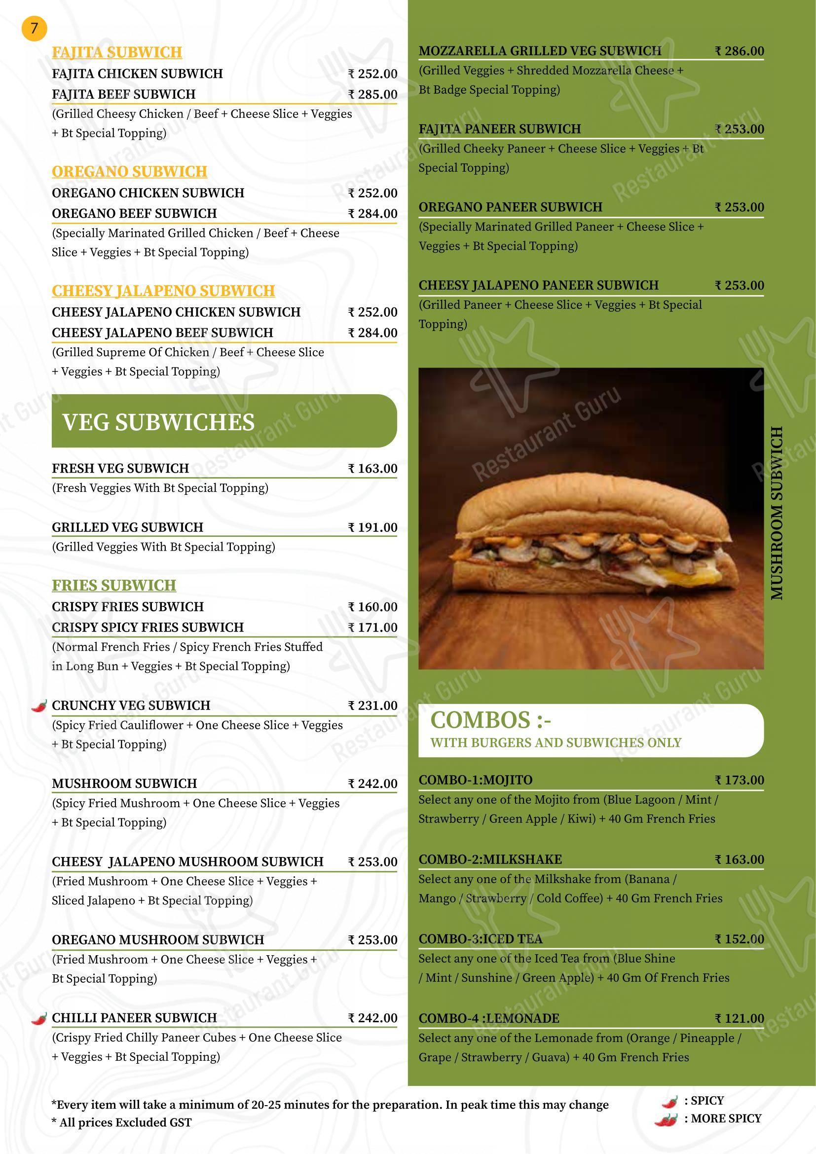 Burger Tree in Coimbatore - Menu bar