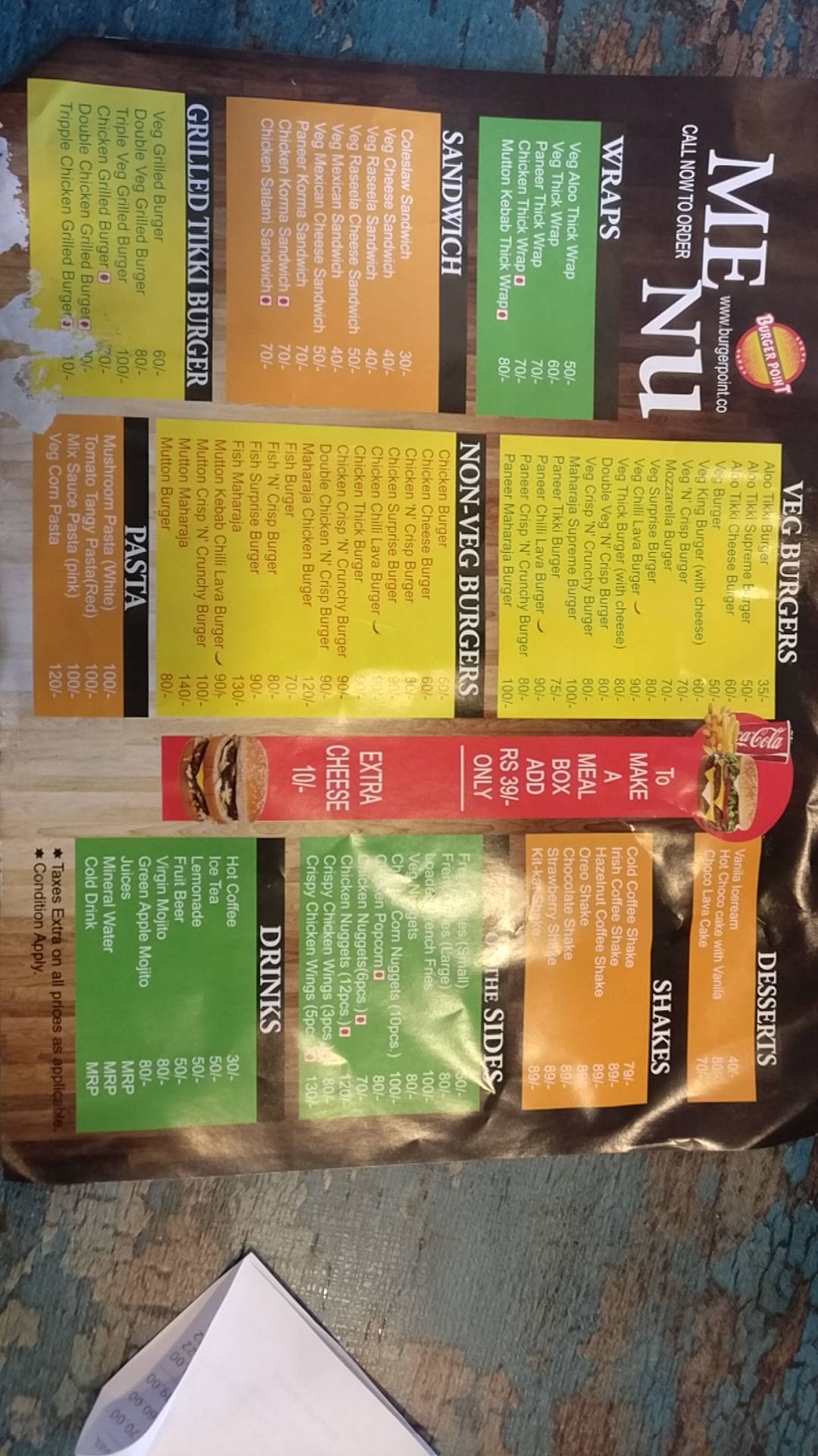 Burger point menu