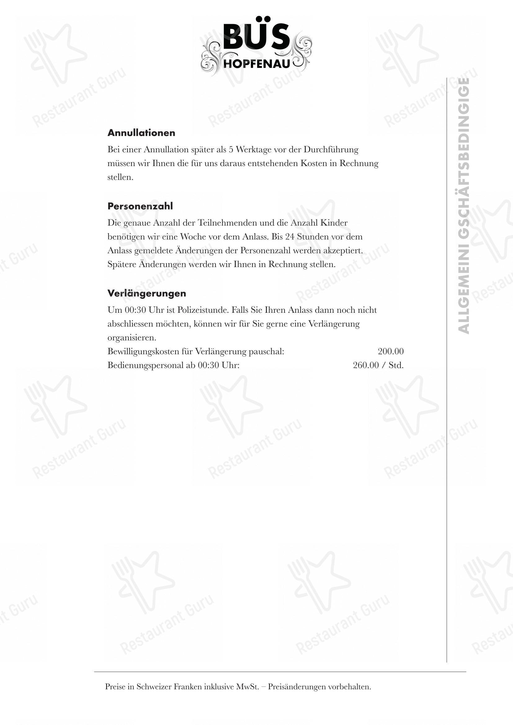 Menu per Bü's Hopfenau ristorante