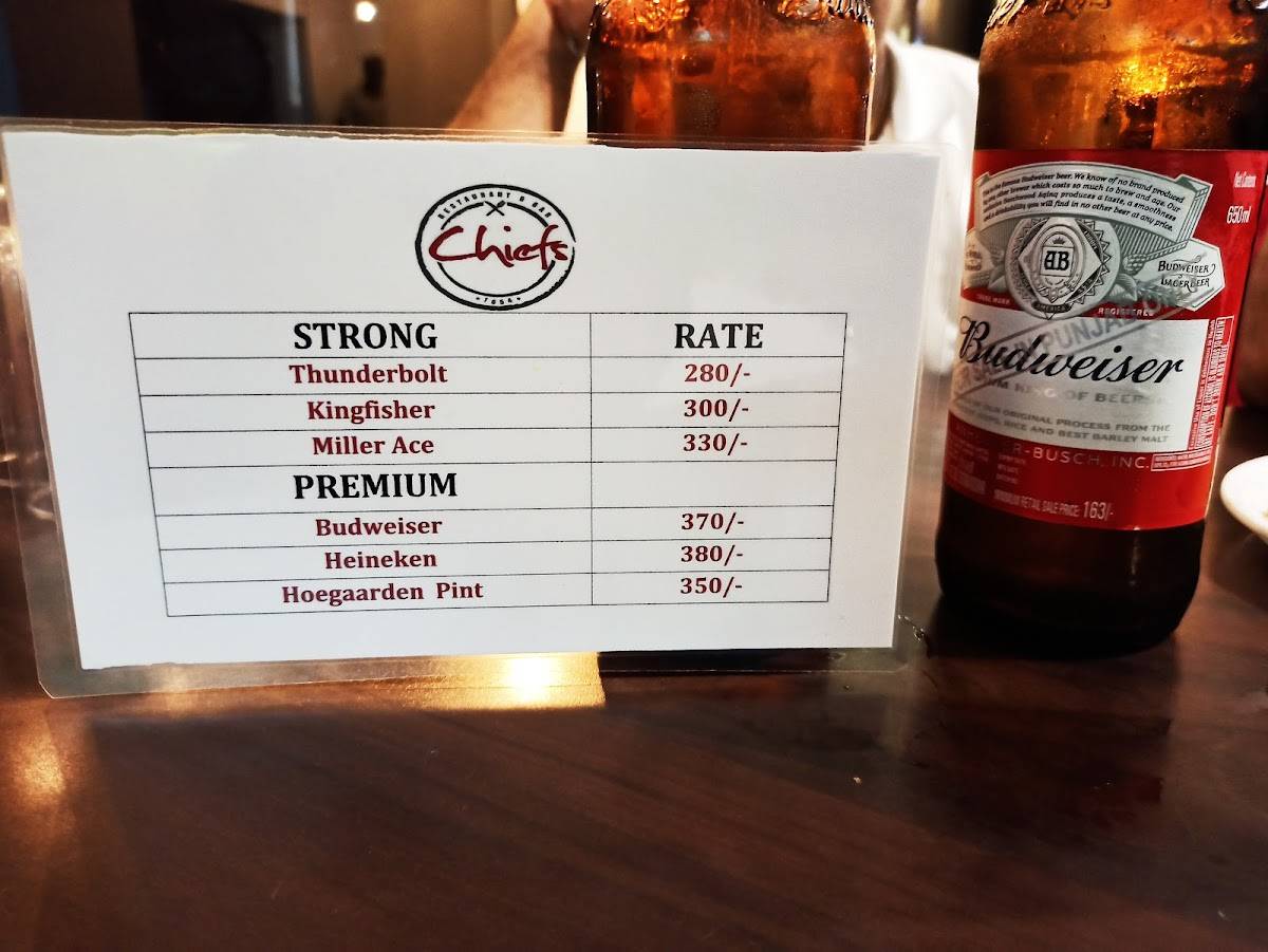 CHIEFS BEER BAR & RESTAURANT menu