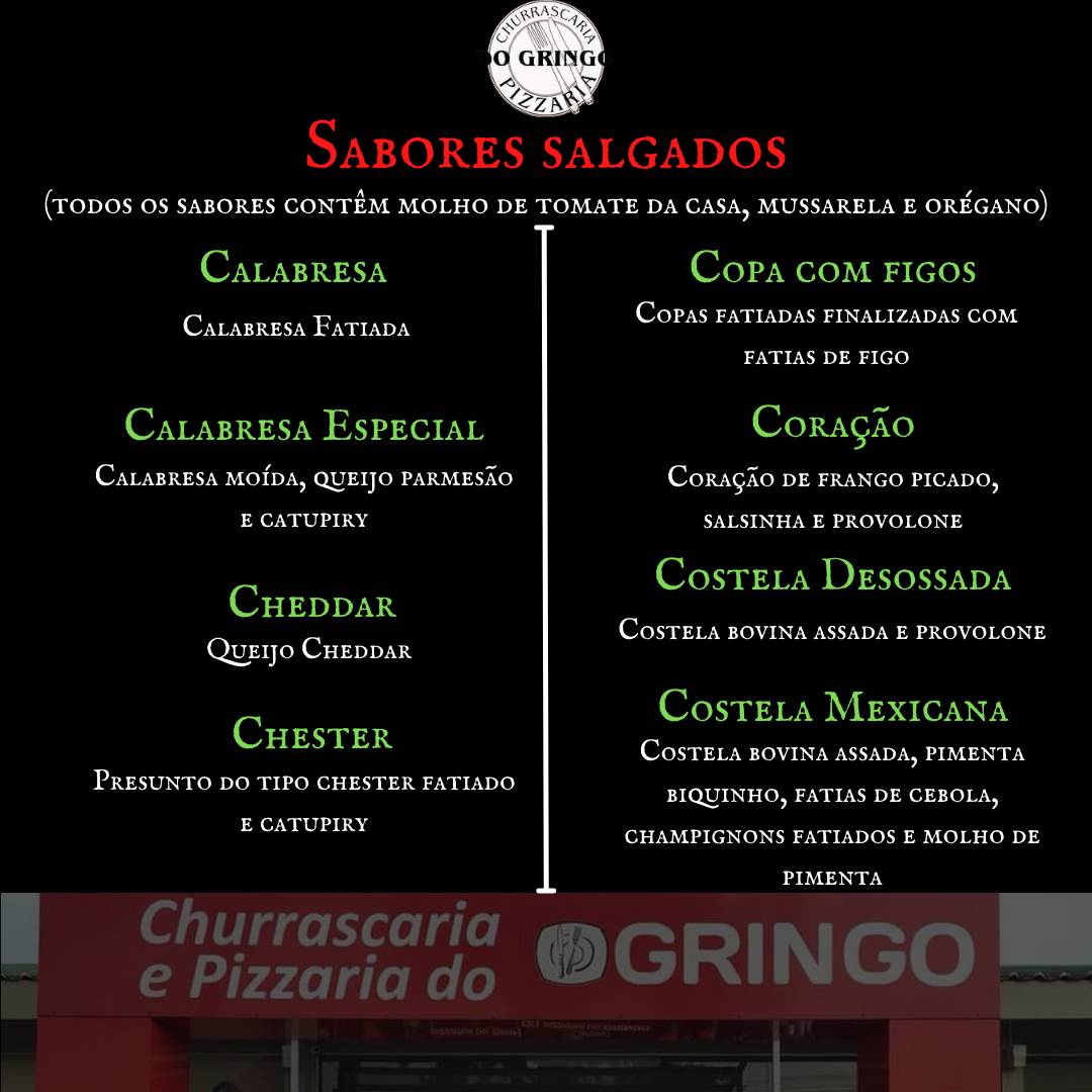 Churrascaria e Pizzaria do Gringo cardápio
