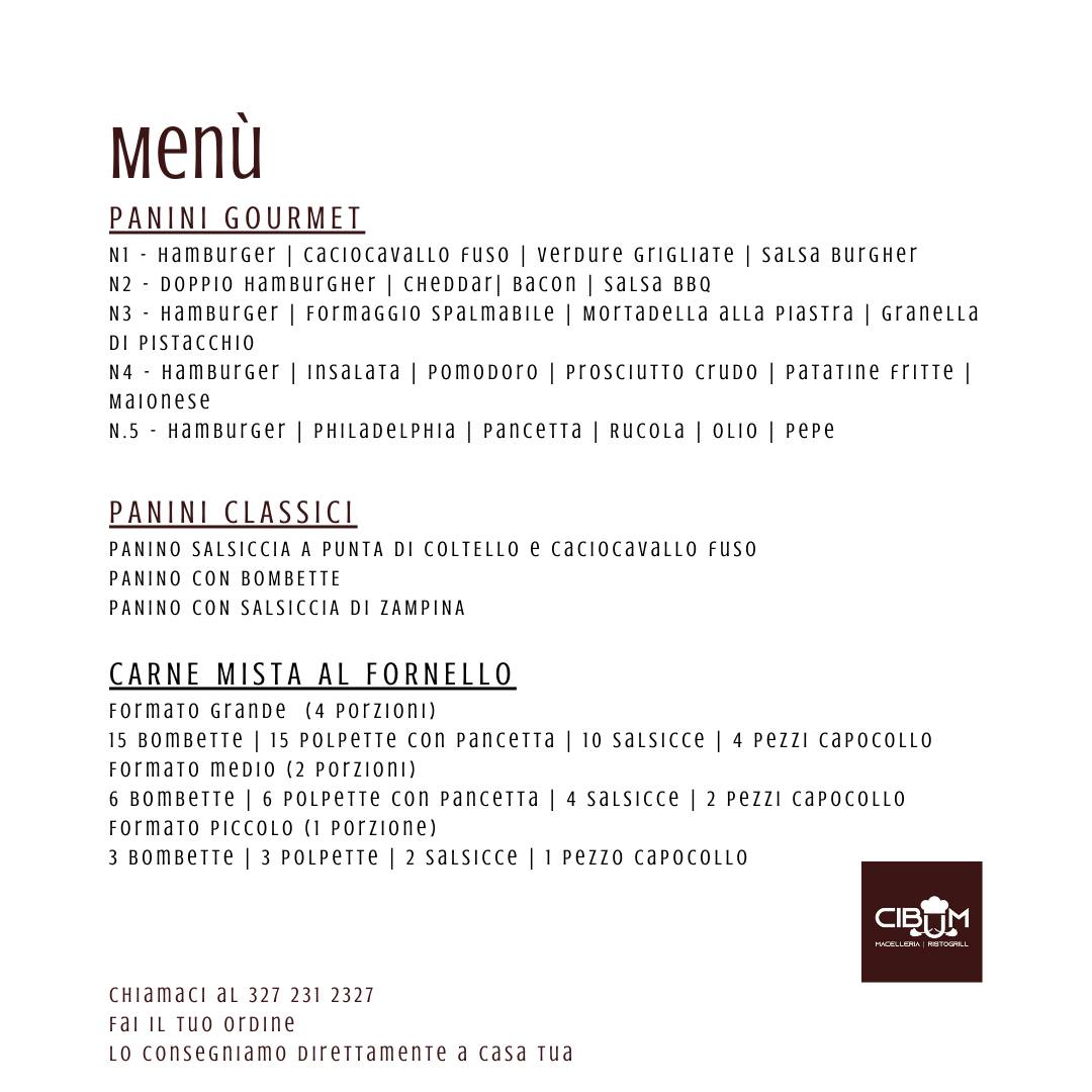 Menu di CIBUM - Macelleria Ristogrill 