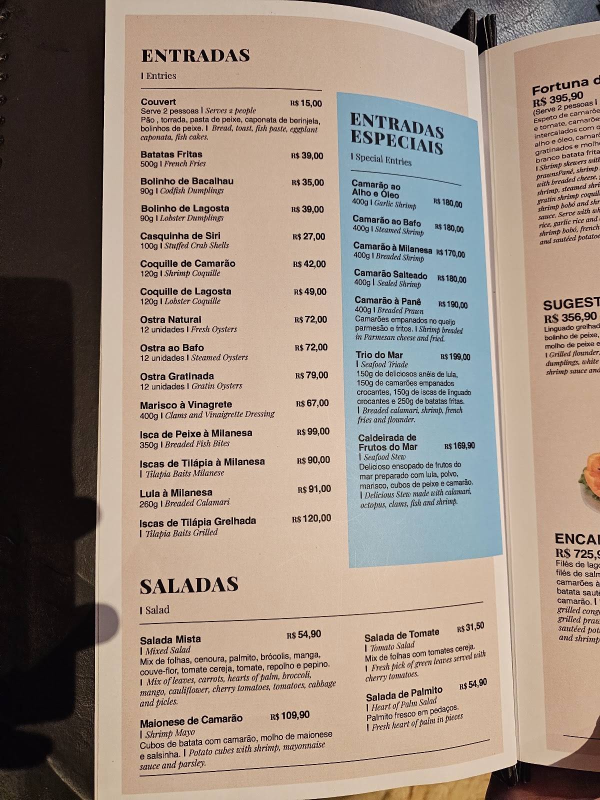 Cabral Restaurante Meia Praia cardápio