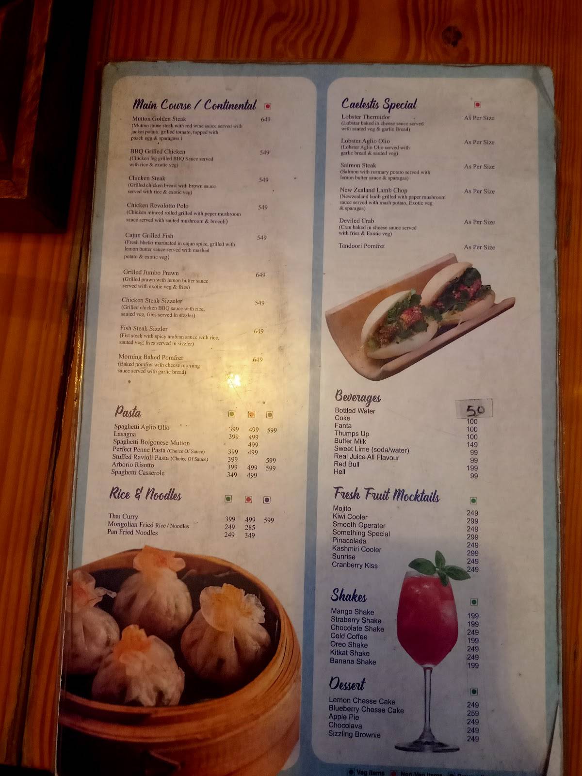 Caelestis Rooftop & Fine Dine Restaurant menu