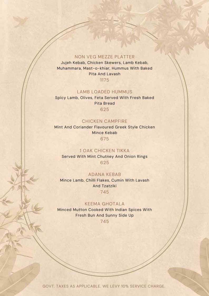 1 Oak menu