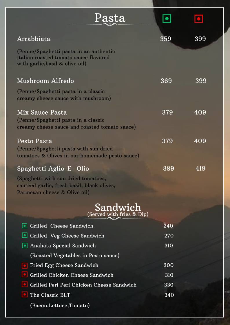 Cafe Anahata menu