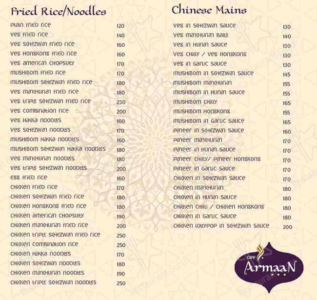 Cafe Armaan menu