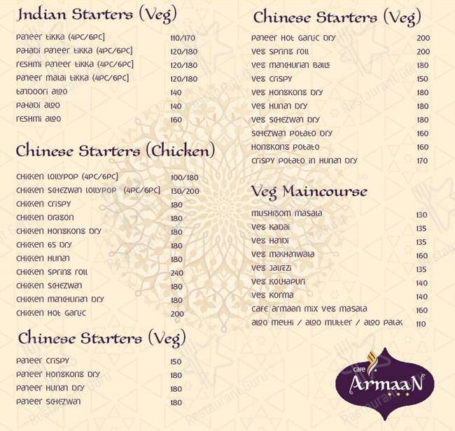 Cafe Armaan menu