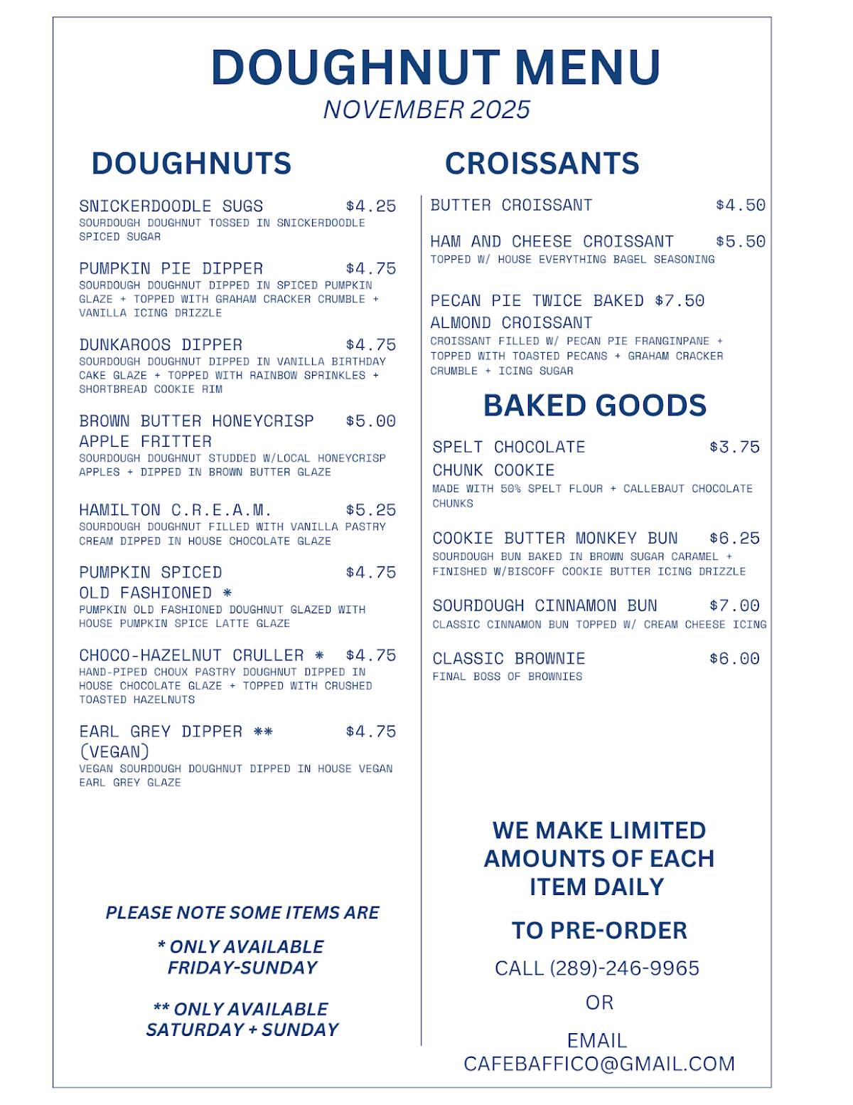 Menu de Cafe Baffico - Sourdough Doughnuts + Pizza
