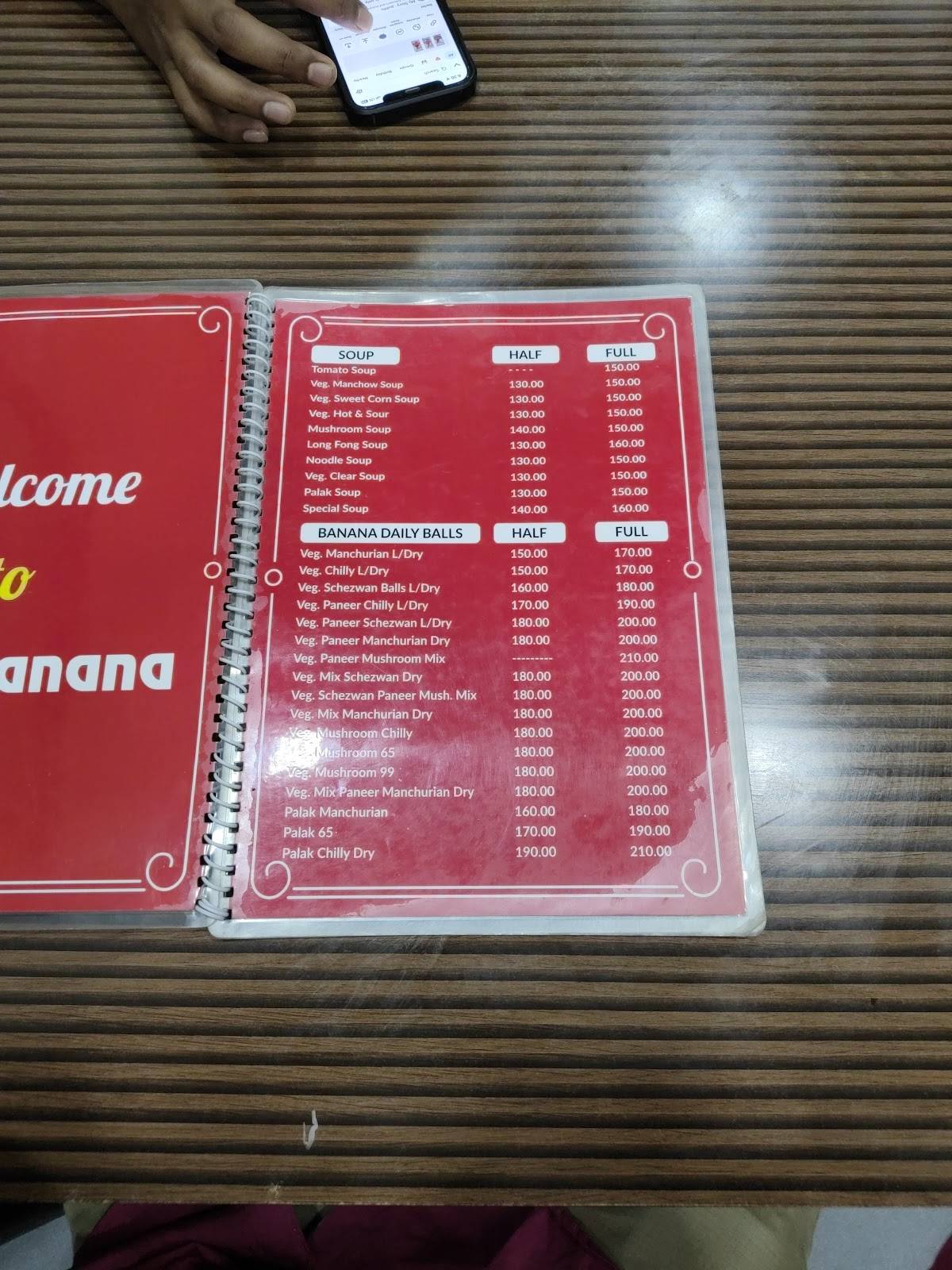 Cafe Banana menu