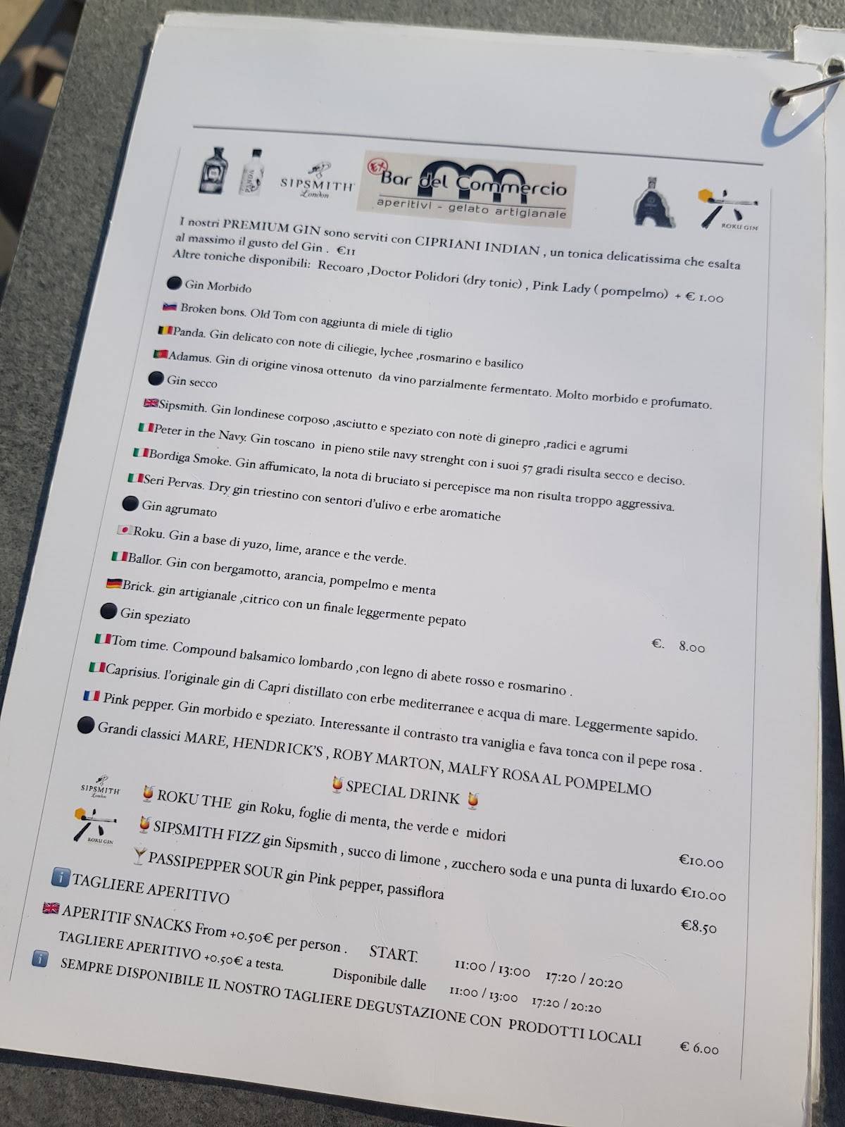 Menu di Bar del Commercio 