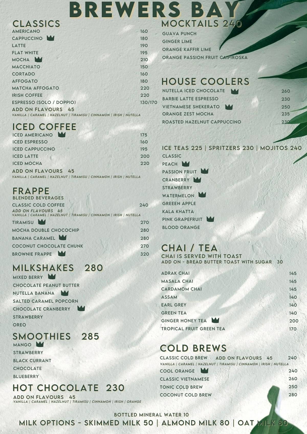 Brewers Bay menu