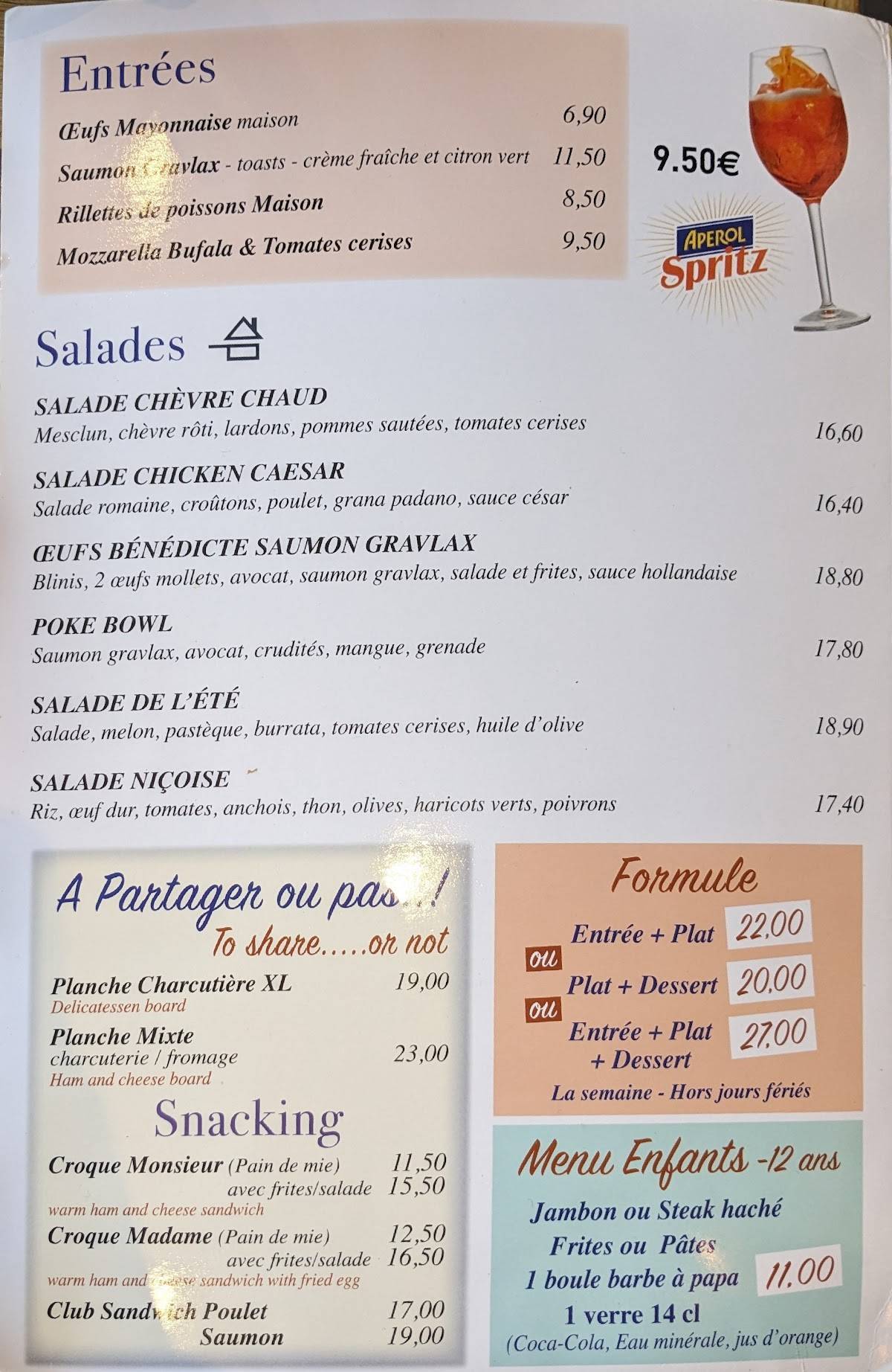 Menu de Le Triomphe