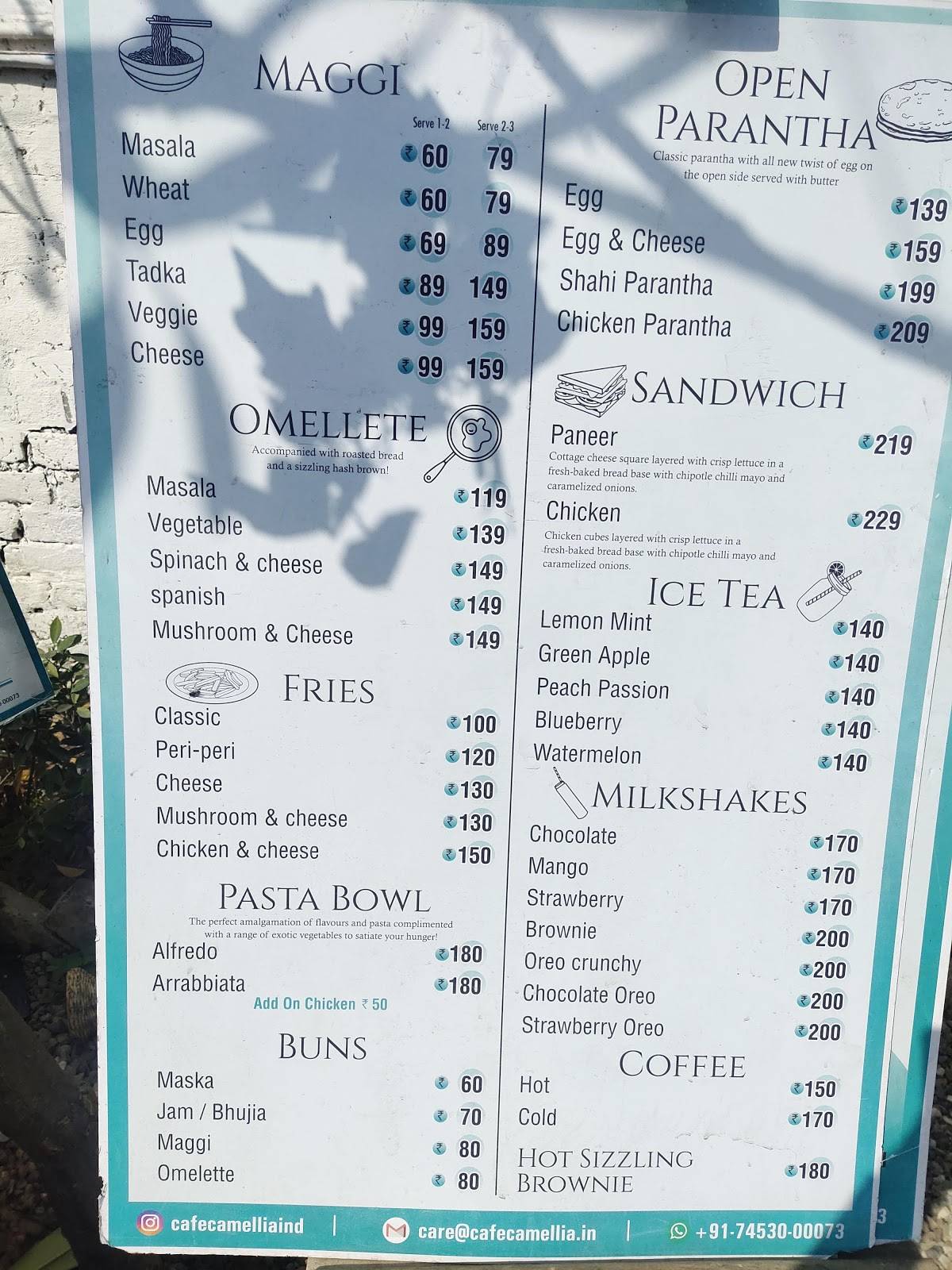 Cafe Camellia menu